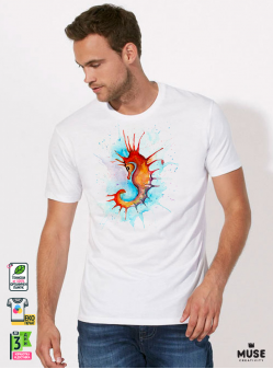 Aquarelle Seahorse Мъжка Бяла Тениска с Дизайнерски Принт Aquarelle Seahorse Мъжка Бяла Тениска с Дизайнерски Принт