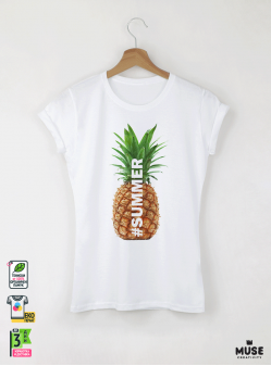 Summer pineapple Дамска бяла тениска с дизайнерски принт Summer pineapple Дамска бяла тениска с дизайнерски принт