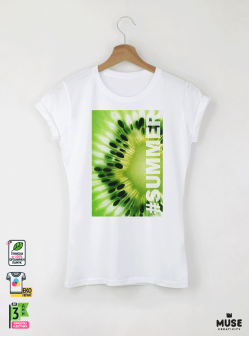Summer Kiwi Дамска бяла тениска с дизайнерски принт Summer Kiwi Дамска бяла тениска с дизайнерски принт