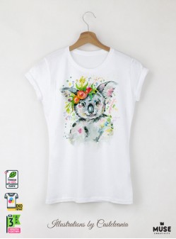 Aquarelle Koala Дамска Бяла Тениска С Дизайнерски Принт