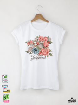 Gorgeous Flowers Дамска Бяла Тениска С Дизайнерски Принт